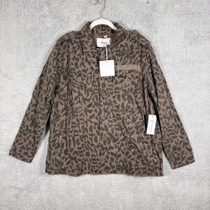 NEW Pistola Camilo Cargo Jacket Sz L Brown Jagged Leopard Print Utility Shacket
